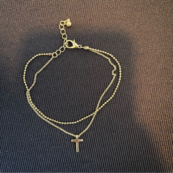 Double Chain Bracelet with Cross - Picture 2 of 3